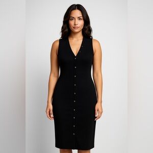 525 America Sleeveless Black Button Front Midi Dress Size M